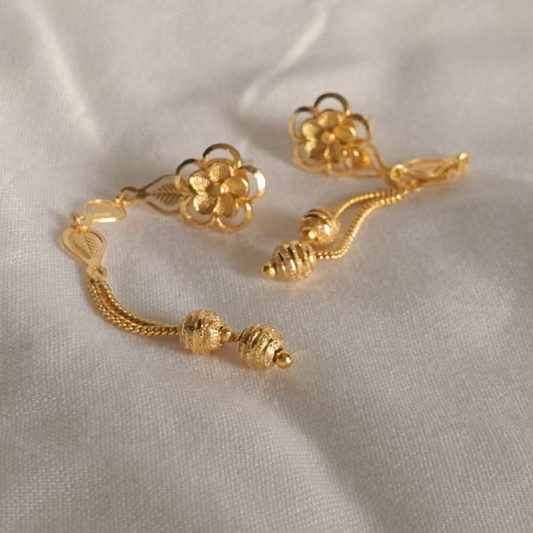 Gold Floral Tassel Drop Earrings