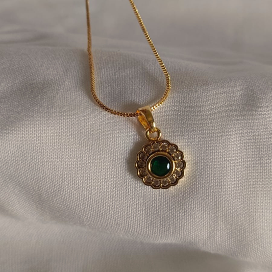 Green Stone Gold Halo Pendant