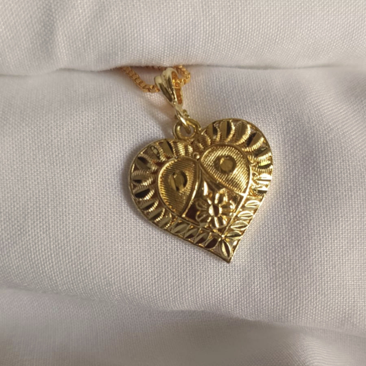 Gold Engraved Heart Pendant