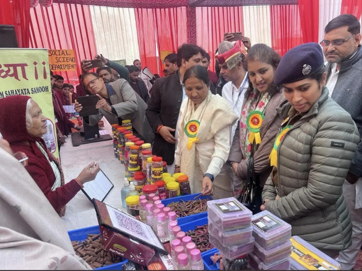 Officials and visitors viewing Aradhya products