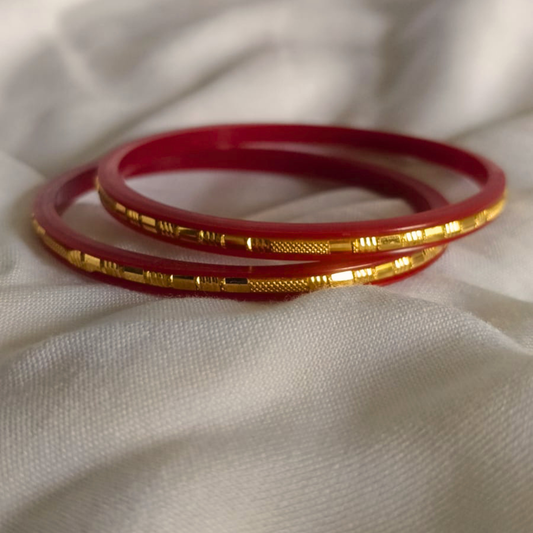 Red Lac Chura Bangle Set - 2.4 (6 cm diameter)