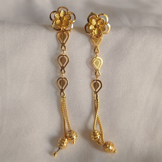 Gold Floral Tassel Drop Earrings