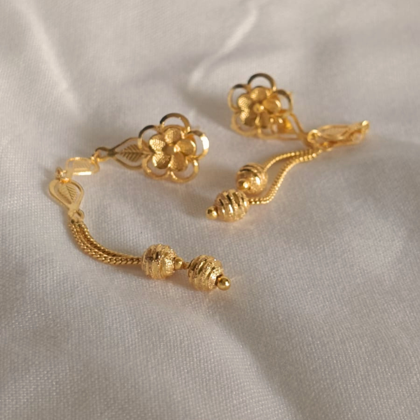 Gold Floral Tassel Drop Earrings