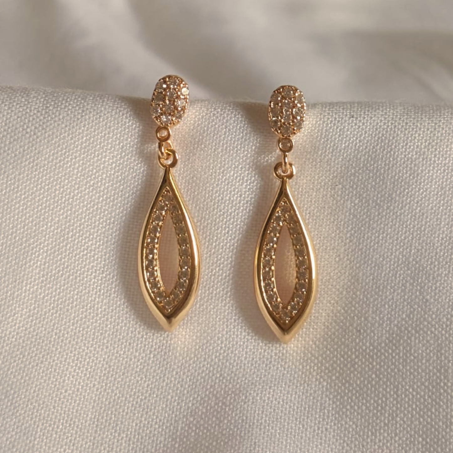Gold Marquise AD Drop Earrings