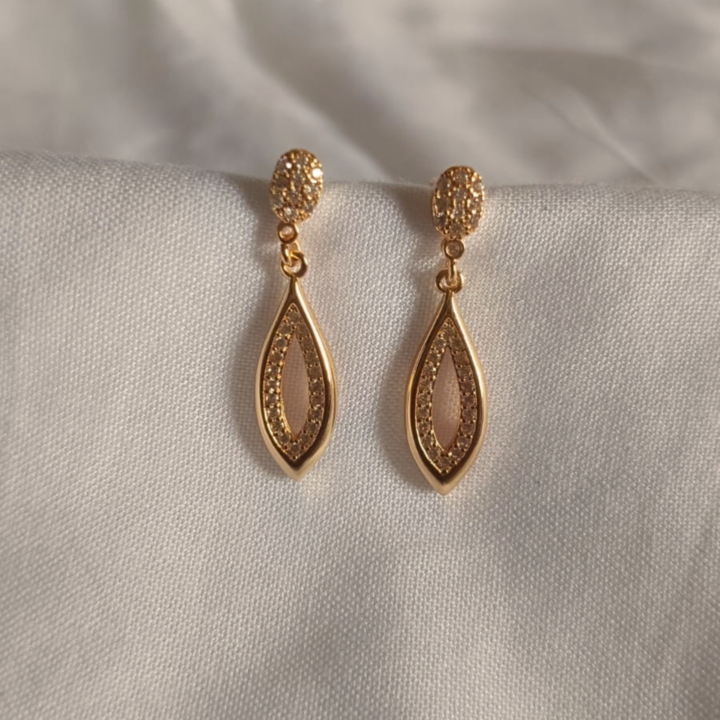 Gold Marquise AD Drop Earrings