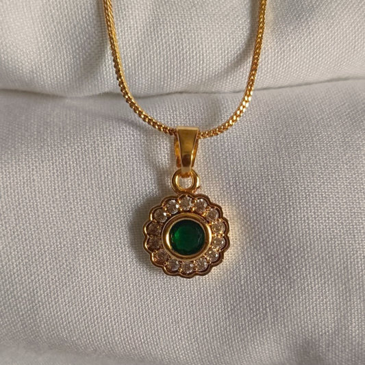 Green Stone Gold Halo Pendant